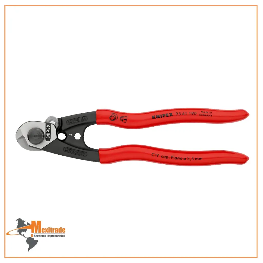 Knipex 95 61 190 SB – Cortacables profesional para cable acerado trenzado, 190 mm, forjado y recubierto de plástico