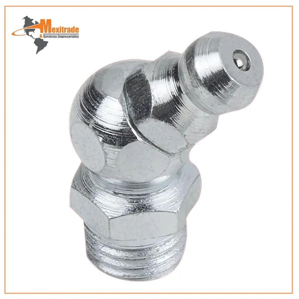 Boquilla de Lubricación Acodada 45° DIN 71412 Tipo C – R1/4 con Hexágono, Acero Cincado – NORELEM