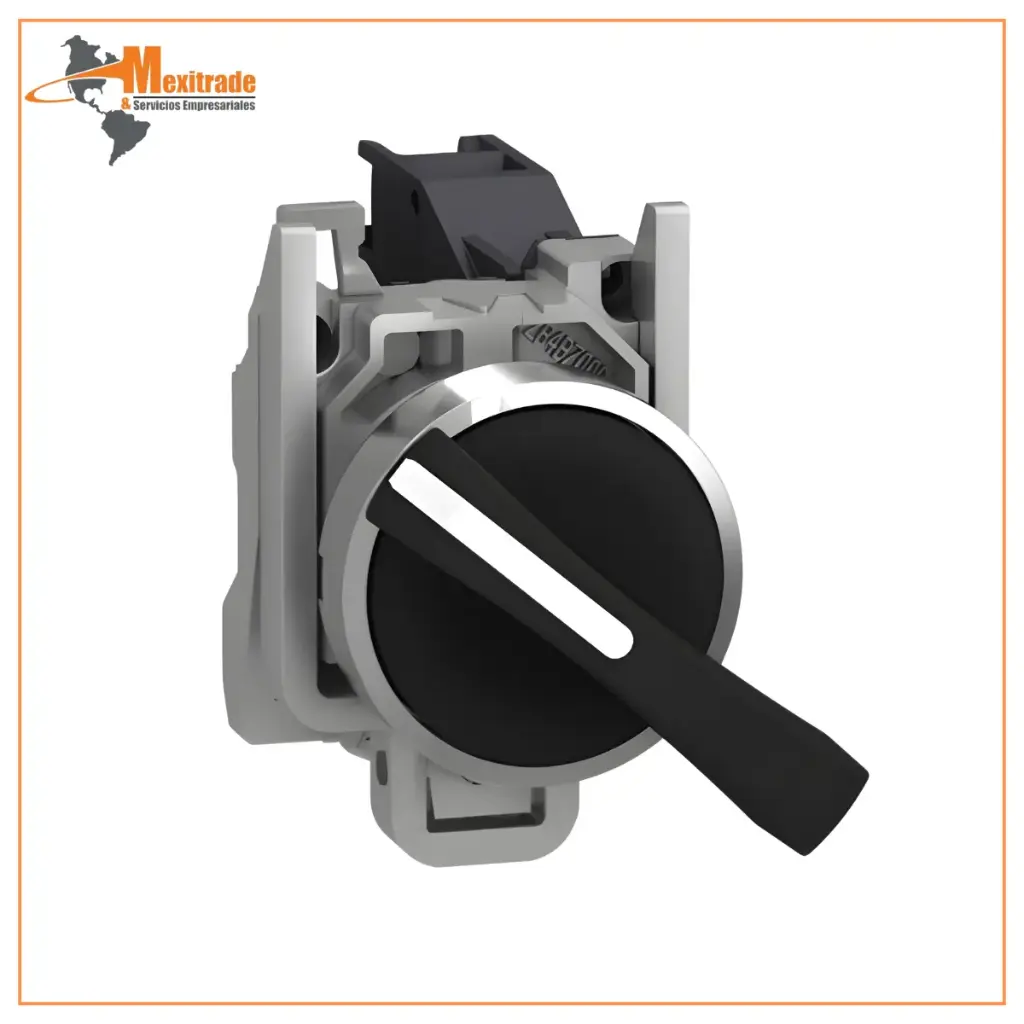 Selector Negro Ø22 mm Mango Largo 3 Posiciones – 2 NA
