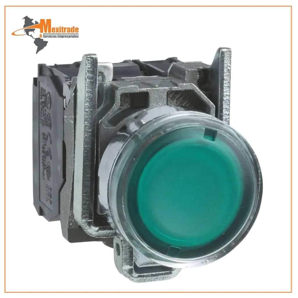 Pulsador Verde Luminoso Ø 22 - retorno resorte nivelado - 250 V - 1 NA + 1 NC