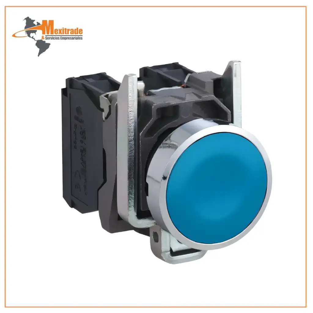 Pulsador azul Ø 22 - retorno resorte nivelado - 1 NA 