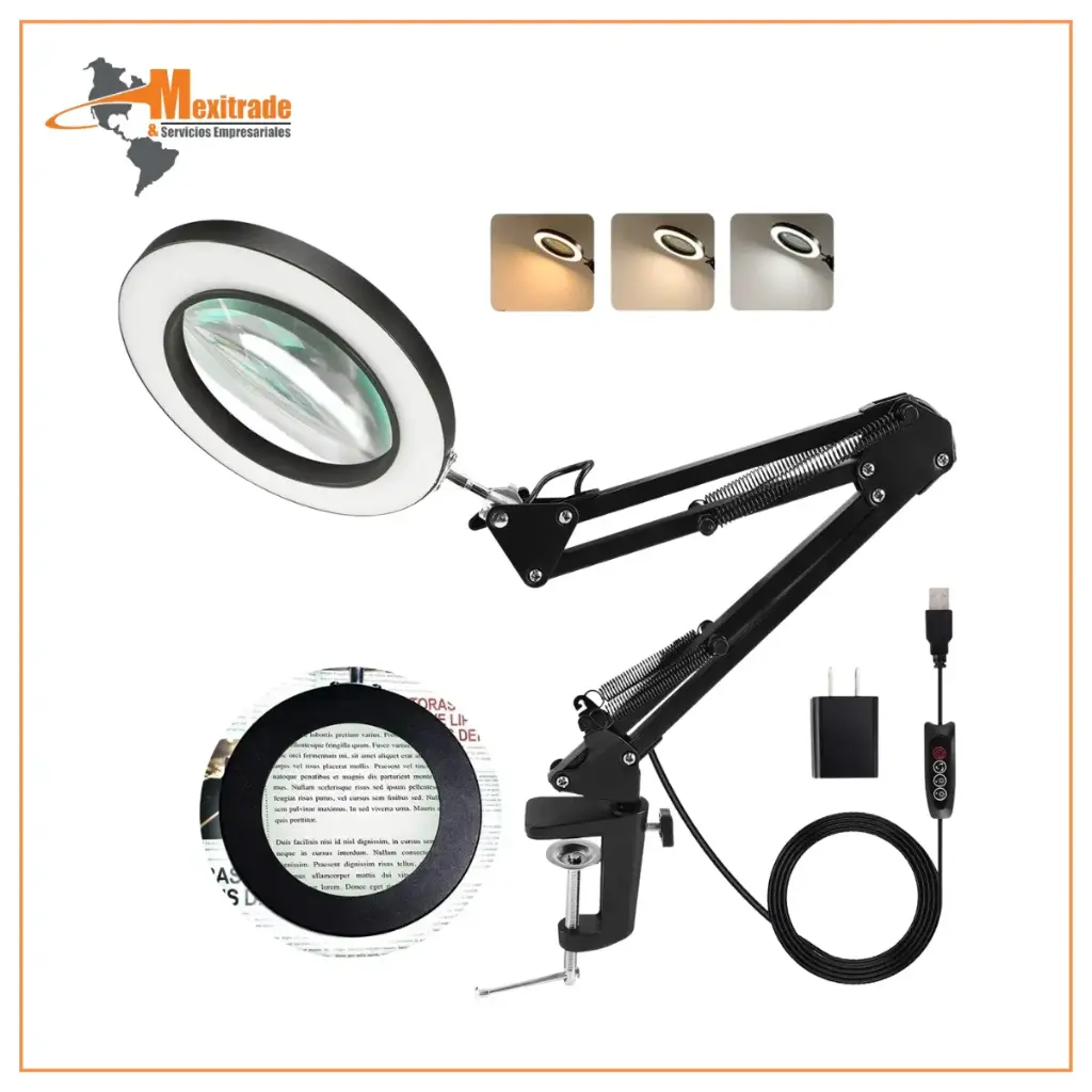 Lupa 2 en 1 con luz y soporte, 5 lentes de cristal real