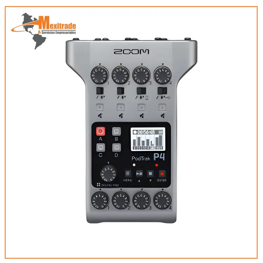 Zoom PodTrak P4 Grabadora portátil de podcast multipista + tarjeta de memoria Ultra SDXC de 64 GB + 4 pilas AA y cargador + paño de limpiez