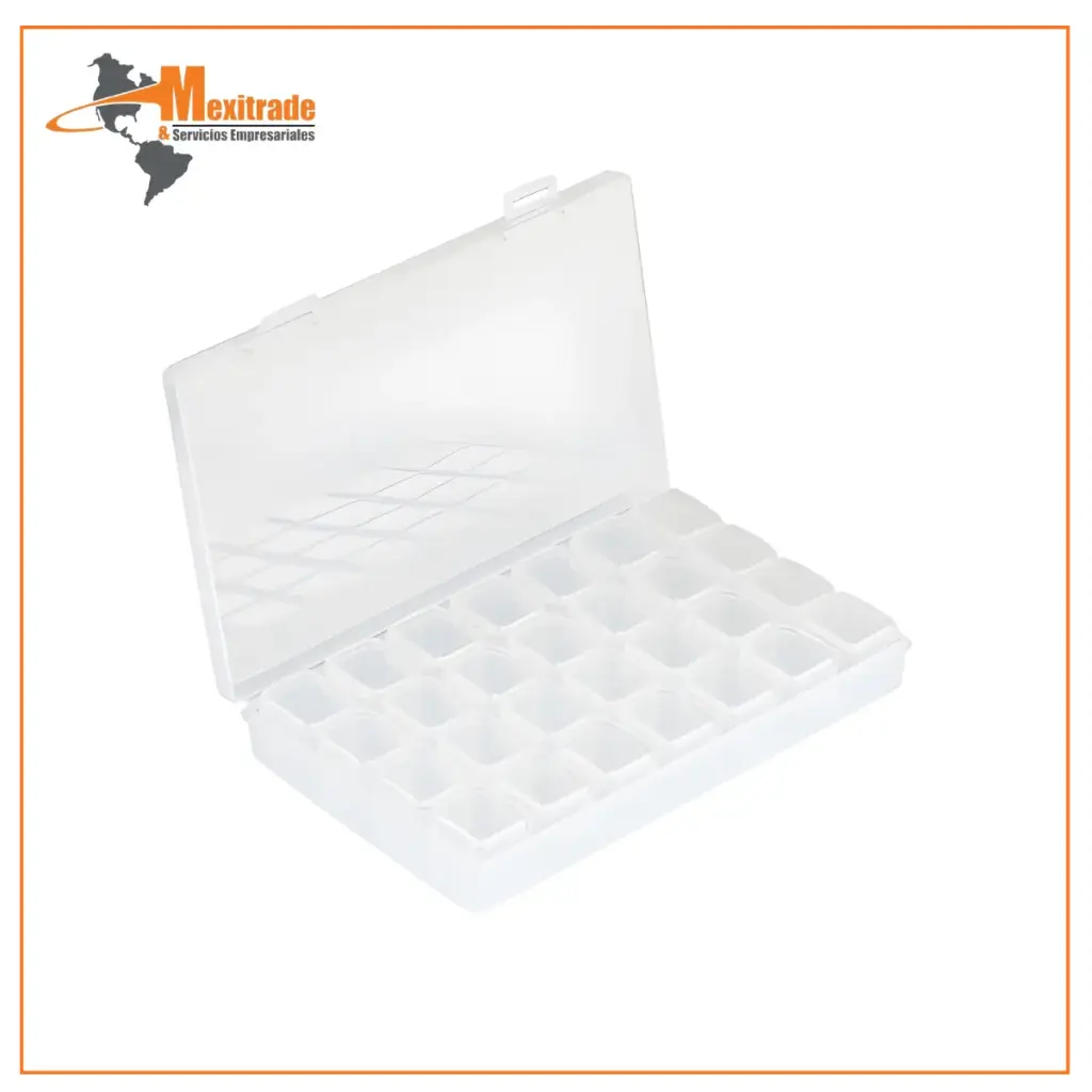  CAJA ORGANIZADORA DE PLASTICO NALER CON  28 DIVICIONES CADA COMPARTIMIENTO DE 2.5  CM DE LARGO X 2.0 CM DE ANCHO X 2.5 CM DE  ALTO