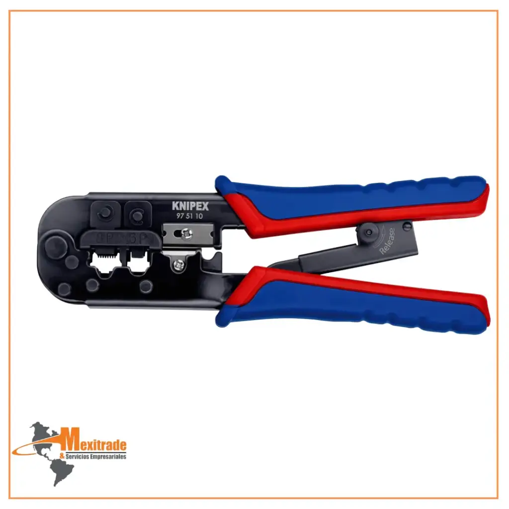 Knipex 97 51 10 SB – Pinza para ponchar terminales Western, 190 mm, con fundas ergonómicas de dos componentes y acabado bruñido