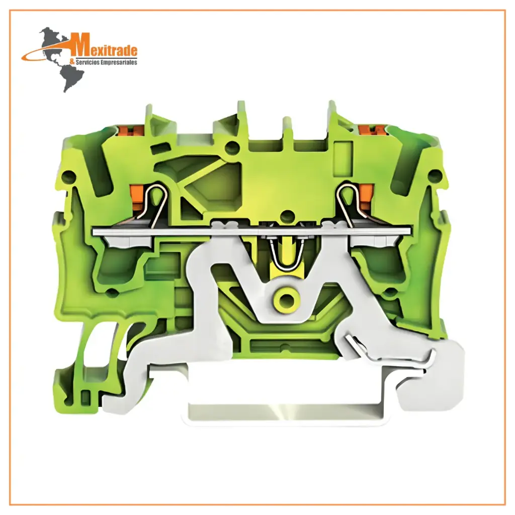 Clema WAGO 2 Conductores Verde-Amarillo 22–14 AWG para Tierra (PE)
