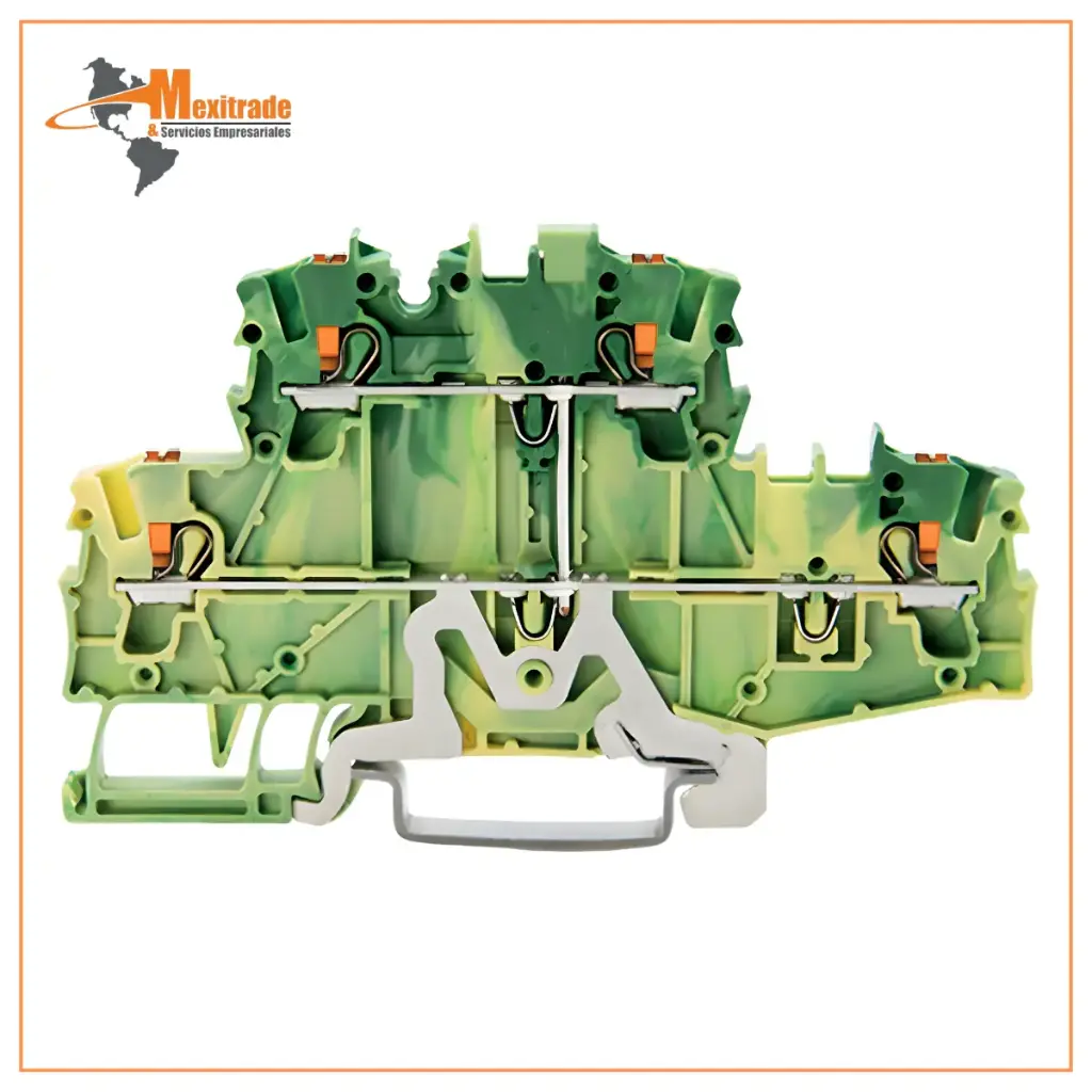 Borna de doble piso; Borna de tierra para 4 conductores; con tecla; 2,5 mm²; Toma de tierra