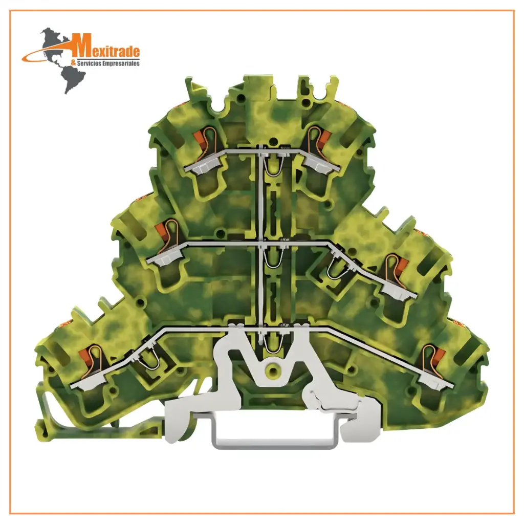 Borna de tres pisos; Borna de tierra para 6 conductores; 2,5 mm²