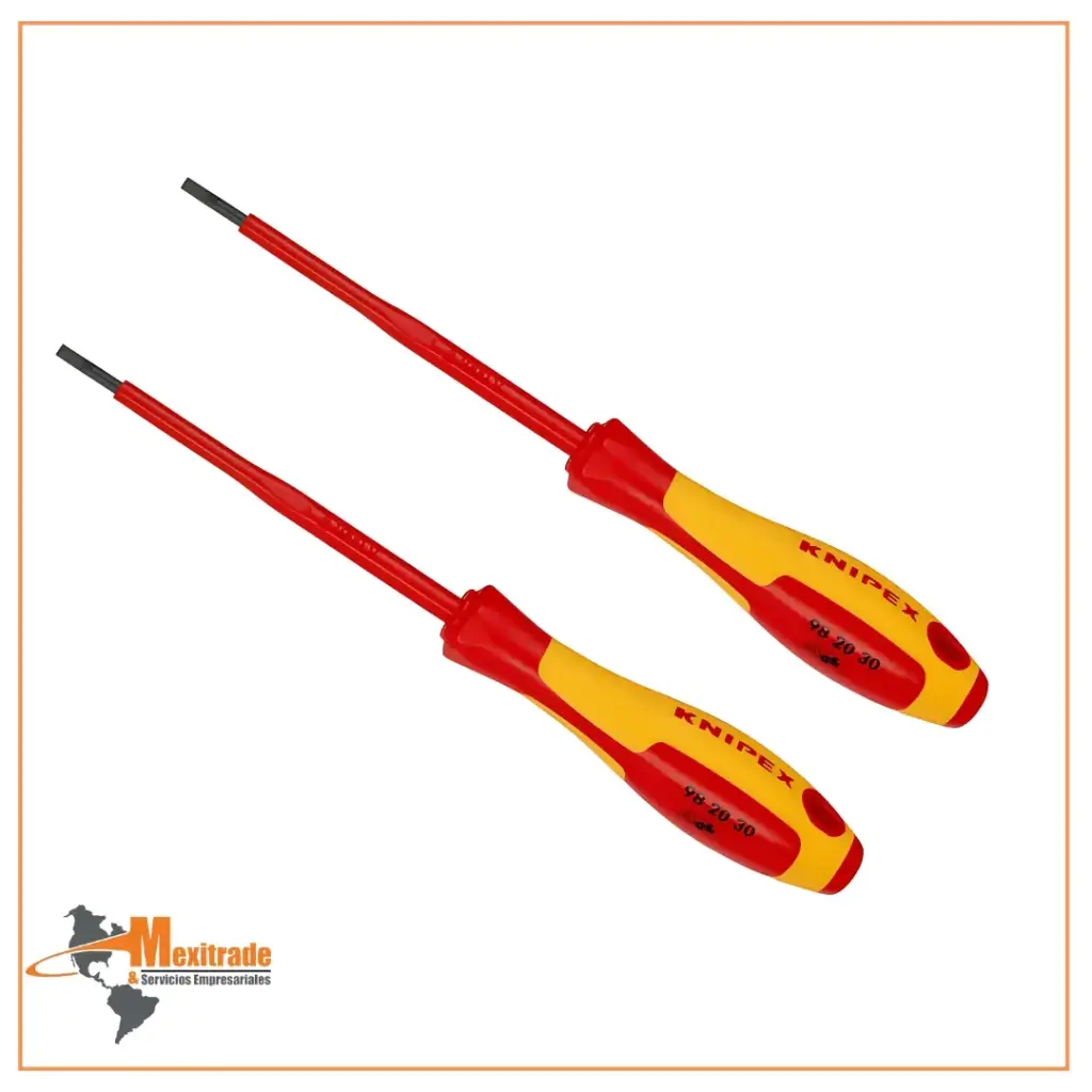 Desarmador KNIPEX 98 20 30 para tornillos ranurados, mango aislante dos componentes, 202 mm