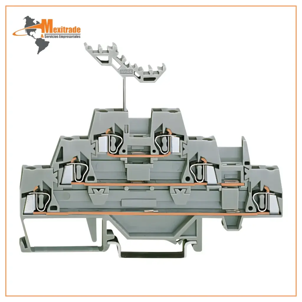 Borna de tres pisos; Borna de paso/paso/paso; para carril DIN 35 x 15 y 35 x 7,5; 2,5 mm²