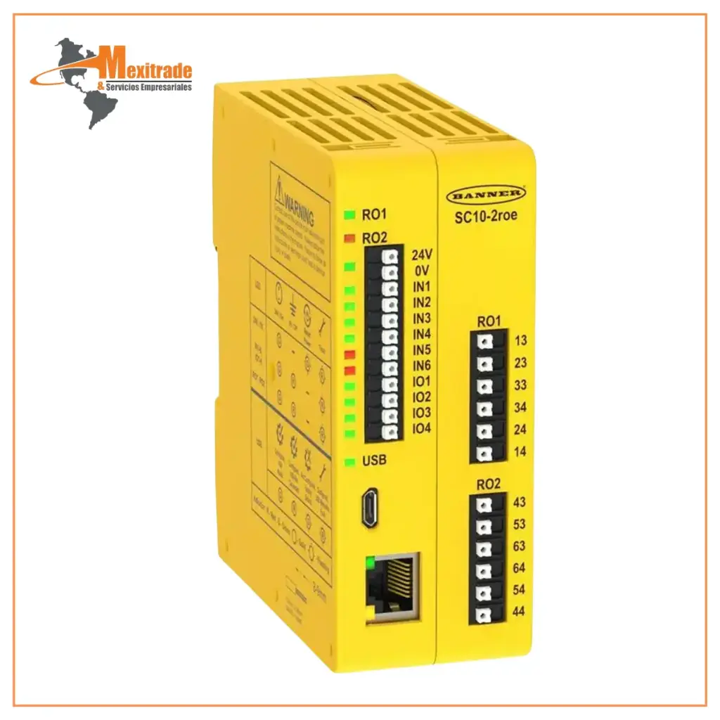 Controlador de Seguridad Banner SC10-2ROE – 10 Entradas, 2 Salidas de Relé