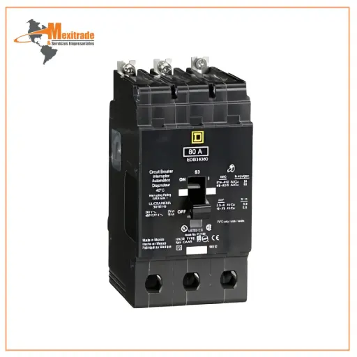 [EDB34080] Interruptor mini atornillable marco E Square D de 3 Polos, 80A, 480Y/277 VCA y 18/25kA