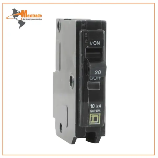 [QO120] Interruptor termomagnético mini Square D de 1 polo, 20A, 10kA, 120/240V, enchufable