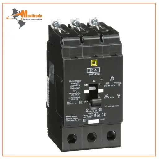 [EDB34020] Interruptor mini atornillable marco E Square D de 3 Polos, 20A, 480Y/277 VCA y 18/25kA