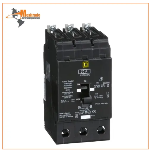 [EDB34070] Interruptor mini atornillable marco E Square D de 3 Polos, 70A, 480Y/277 VCA y 18/25kA