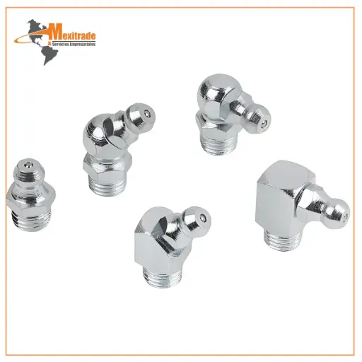 [97940-1418] Boquilla de Engrase Acodada 45° DIN 71412 Tipo C – R1/8, Acero Cincado