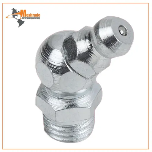 [97940-1214] Boquilla de Lubricación Acodada 45° DIN 71412 Tipo C – R1/4 con Hexágono, Acero Cincado – NORELEM