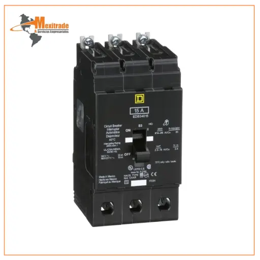 [EDB34015] Interruptor mini atornillable marco E Square D de 3 Polos, 15A, 480Y/277 VCA y 18/25kA 