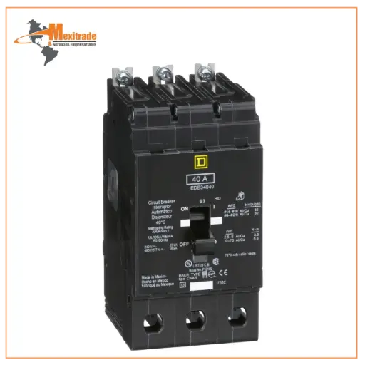 [EDB34040] Interruptor mini atornillable marco E Square D de 3 Polos, 40A, 480Y/277 VCA y 18/25kA 