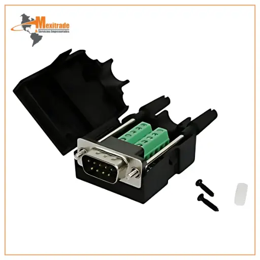 [576228] Adaptador Macho Db9 RS232 Serial Terminal con Clema Conector con Carcasa Negra y Tornillos