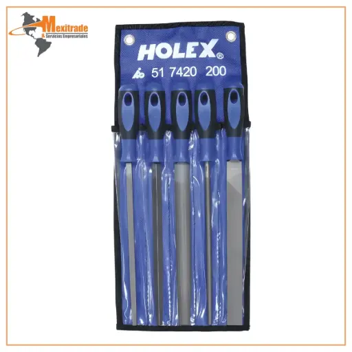 [517420250] Juego de 5 limas con mango recubierto, DIN 7261, con estuche de nylon