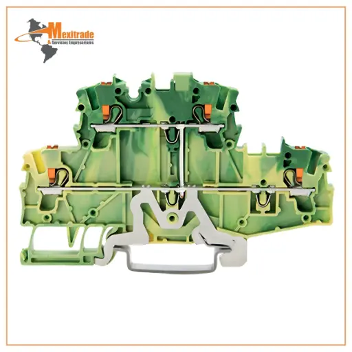 [2202-2707] Borna de doble piso; Borna de tierra para 4 conductores; con tecla; 2,5 mm²; Toma de tierra