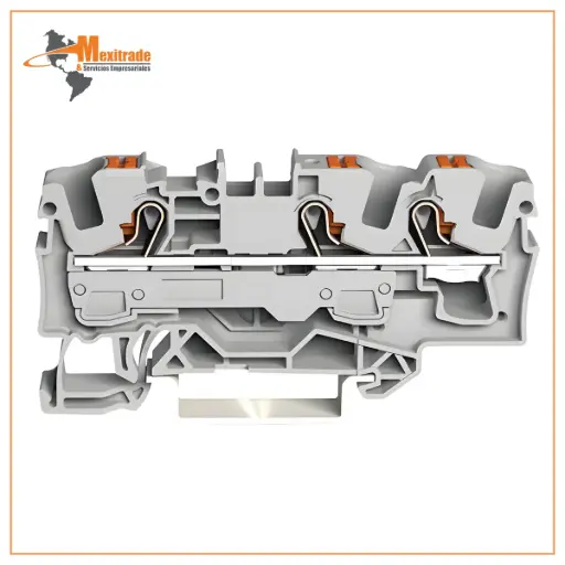 [2206-1301] Borna de paso para 3 conductores; con tecla; 6 mm²; con orificio de prueba; Marcaje lateral y central
