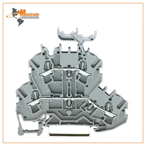 [2002-2231] Borna de doble piso, borna de tierra/de paso L/L, con porta etiquetas  WAGO